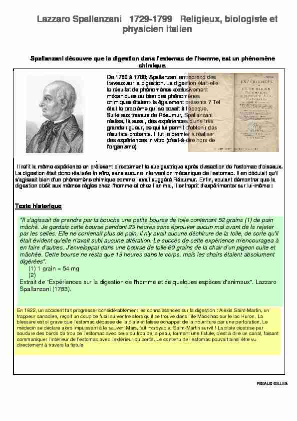 [PDF] Lazzaro Spallanzani 1729-1799 Religieux, biologiste et physicien