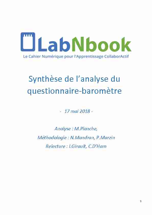 LabnBook: Synthèse de lanalyse du questionnaire-baromètre 2018