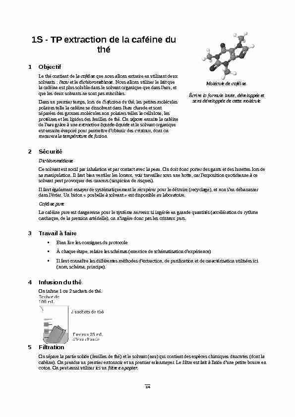 [PDF] 1S - TP extraction de la caféine du thé - Physicus