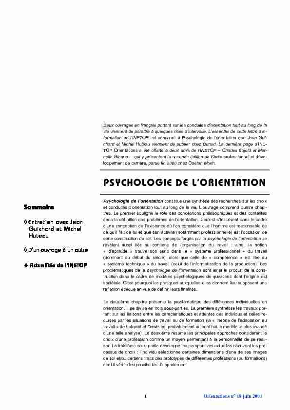 PSYCHOLOGIE DE LORIENTATION