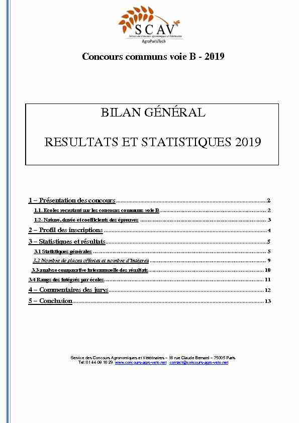 BILAN GÉNÉRAL RESULTATS ET STATISTIQUES 2019