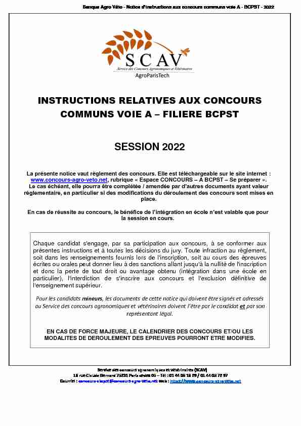Banque Agro Véto – Notice dinstructions aux concours communs