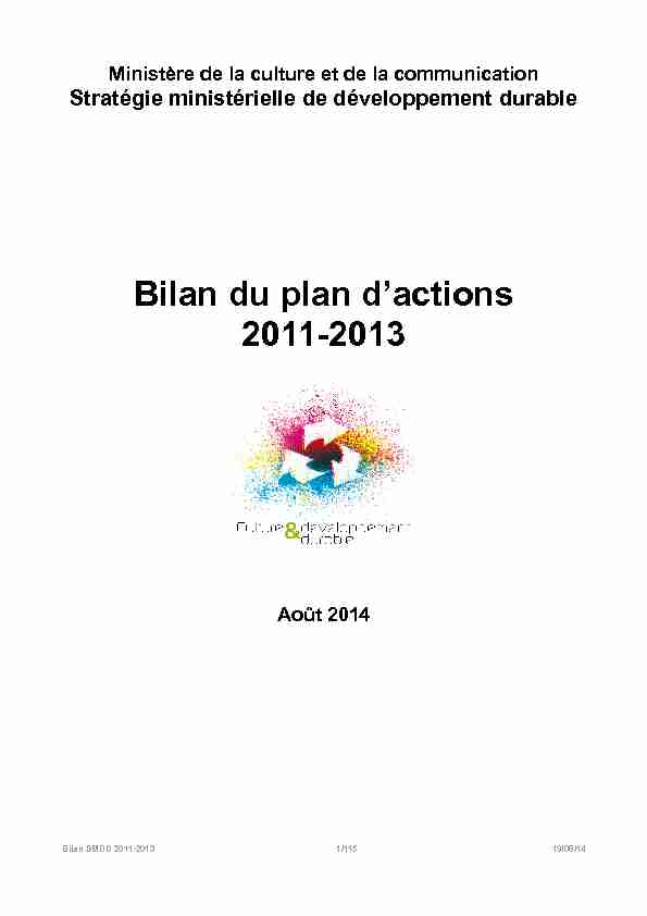 Bilan du plan dactions 2011-2013 - Ministère de la Culture et de la