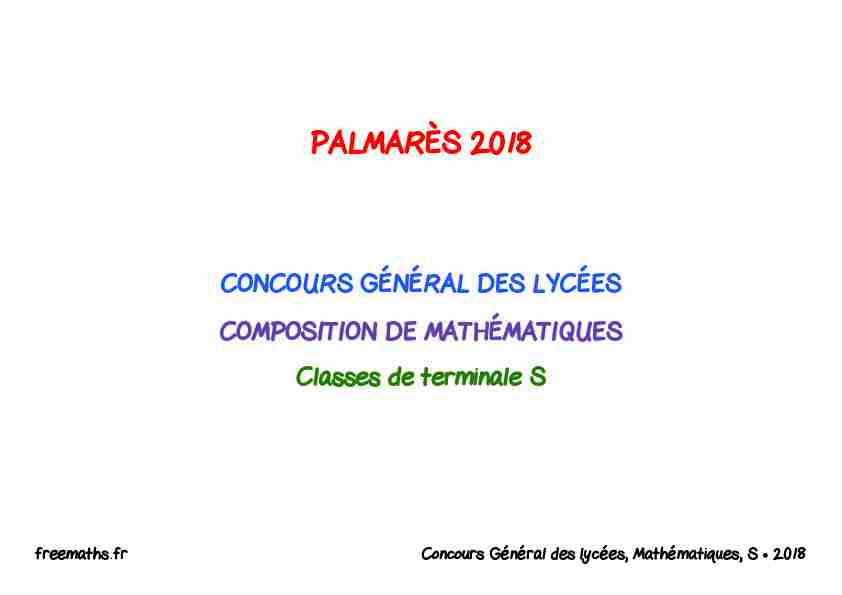 Palmarès Composition Mathématiques S 2018 - Concours Général