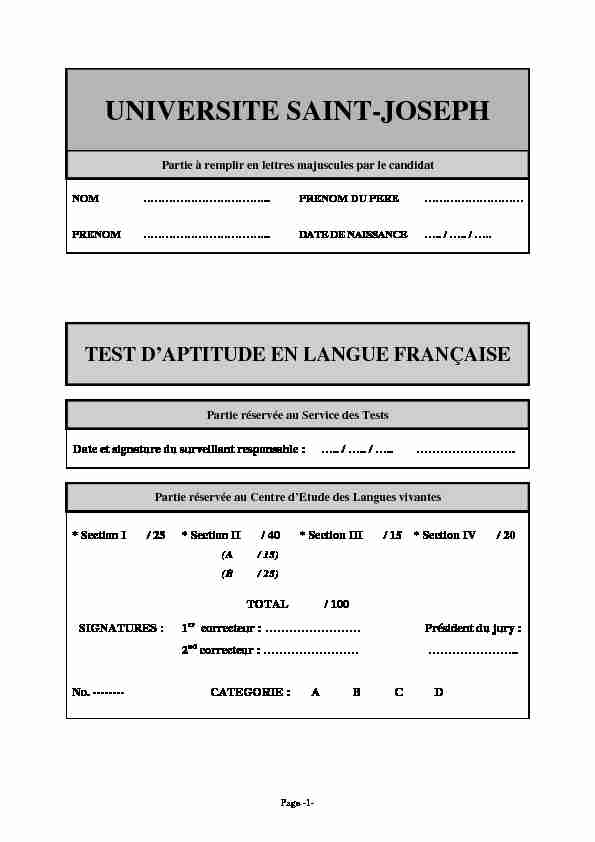 [PDF] Test dAptitude en langue française - USJ