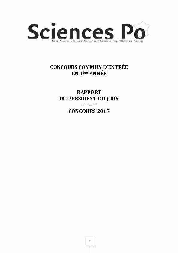 [PDF] CONCOURS COMMUN DENTRÉE EN 1ère ANNÉE RAPPORT DU