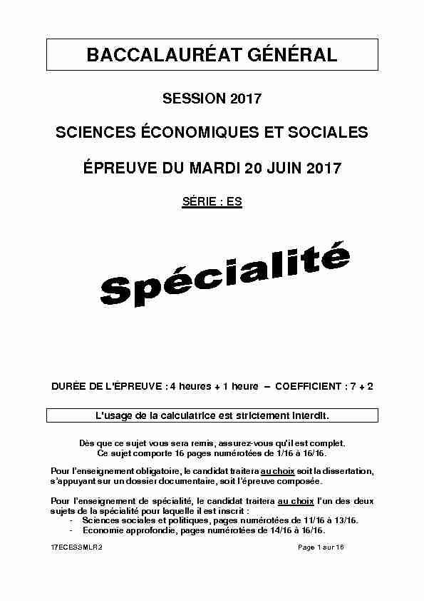 [PDF] sciences économiques et sociales épreuve du mardi 20 juin 2017