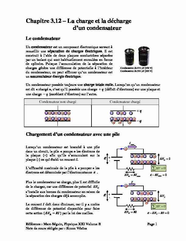 [PDF] Chapitre 312 – La charge et la décharge dun condensateur