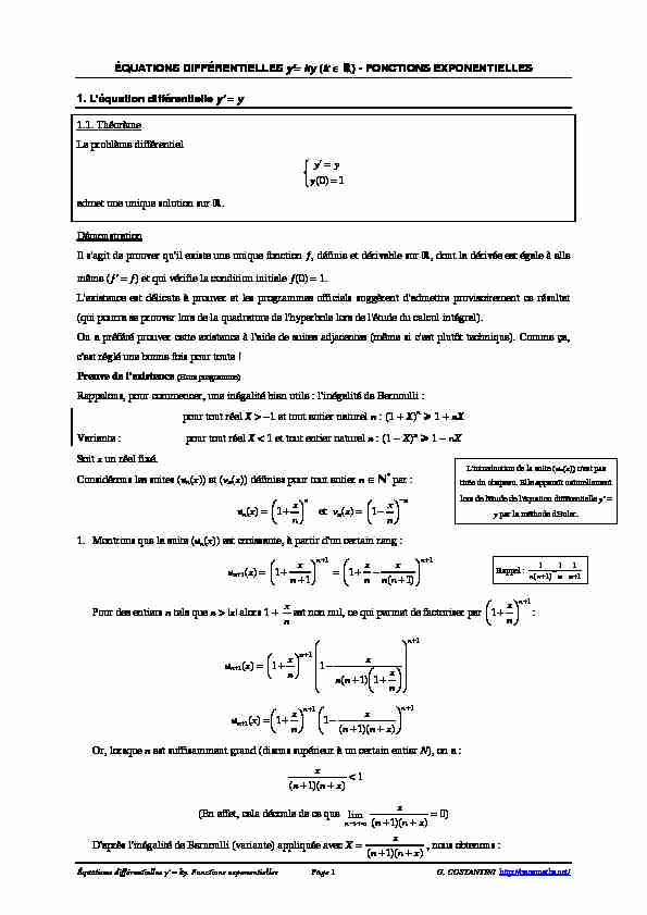 [PDF] Equation differentielle y=y Existence de la fonction exponentielle
