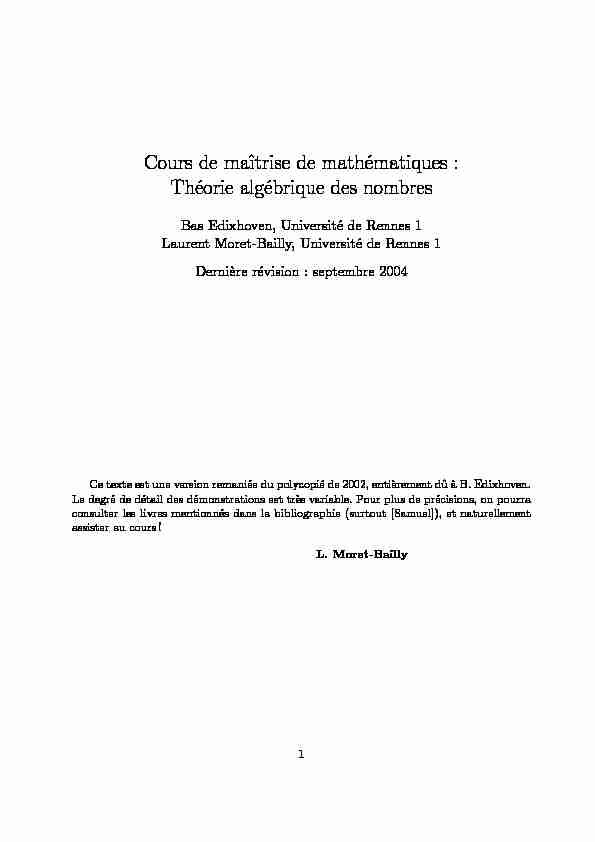 [PDF] Théorie algébrique des nombres - Université de Rennes 1
