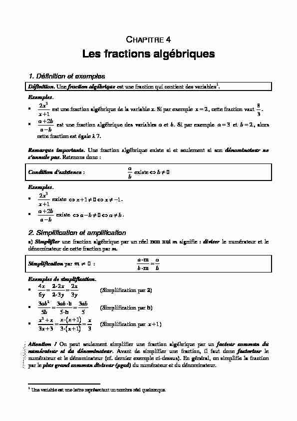 Chapitre 4 : Fractions algébriques