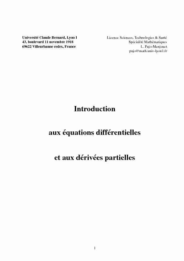 Introduction aux équations différentielles et aux dérivées partielles