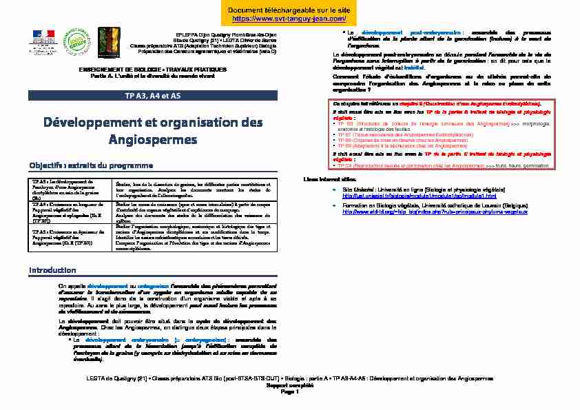 Développement et organisation des Angiospermes