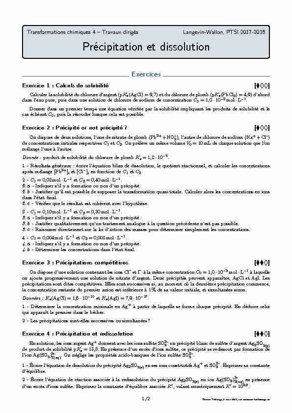 [PDF] Précipitation et dissolution - Étienne Thibierge