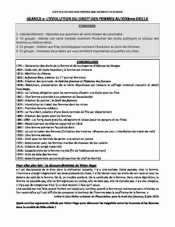 [PDF] LEVOLUTION DU DROIT DES FEMMES AU XIXème SIECLE