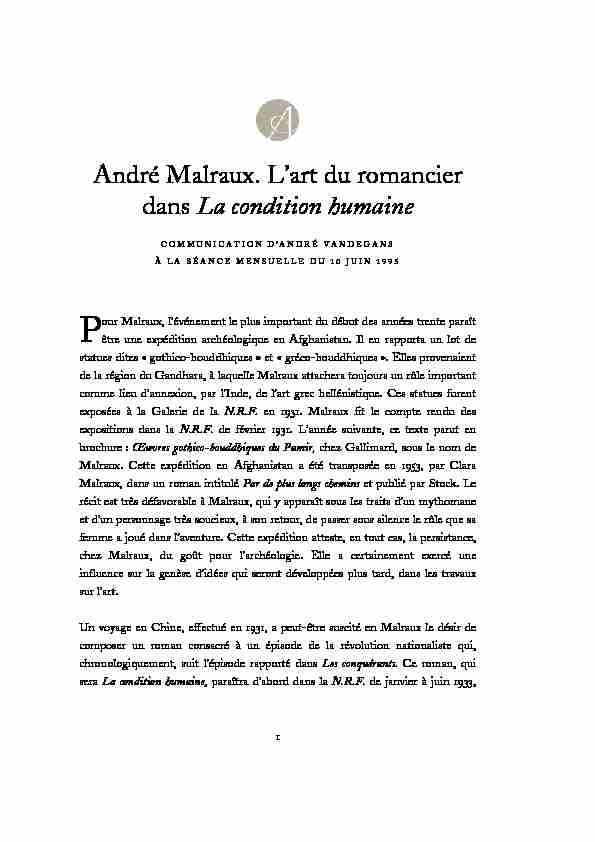 André Malraux. Lart du romancier dans La condition humaine
