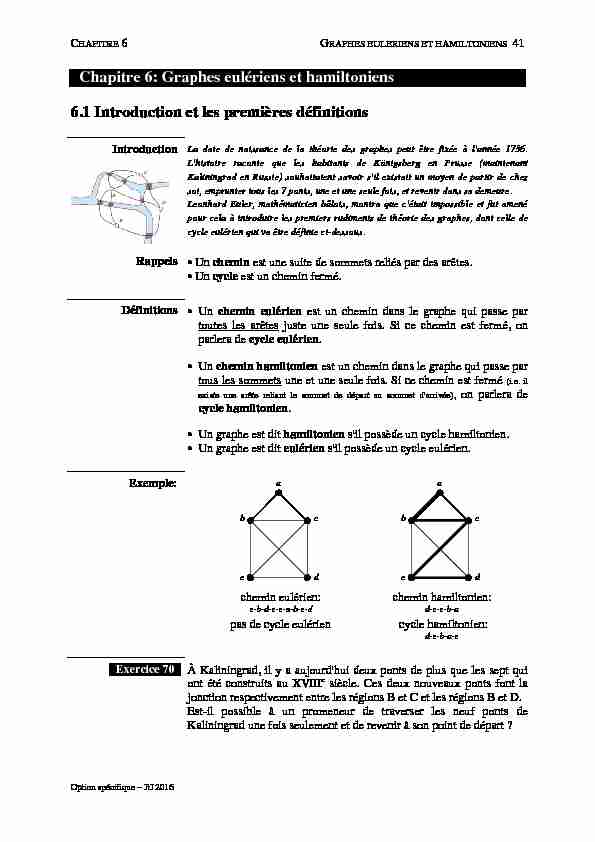 Chapitre 6: Graphes eulériens et hamiltoniens 6.1 Introduction et les
