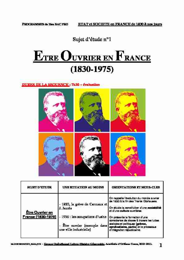 ETRE OUVRIER EN FRANCE (1830-1975)