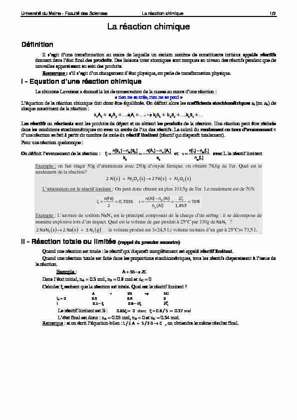 [PDF] Reaction chimique - Thermodynamique - Cinétique