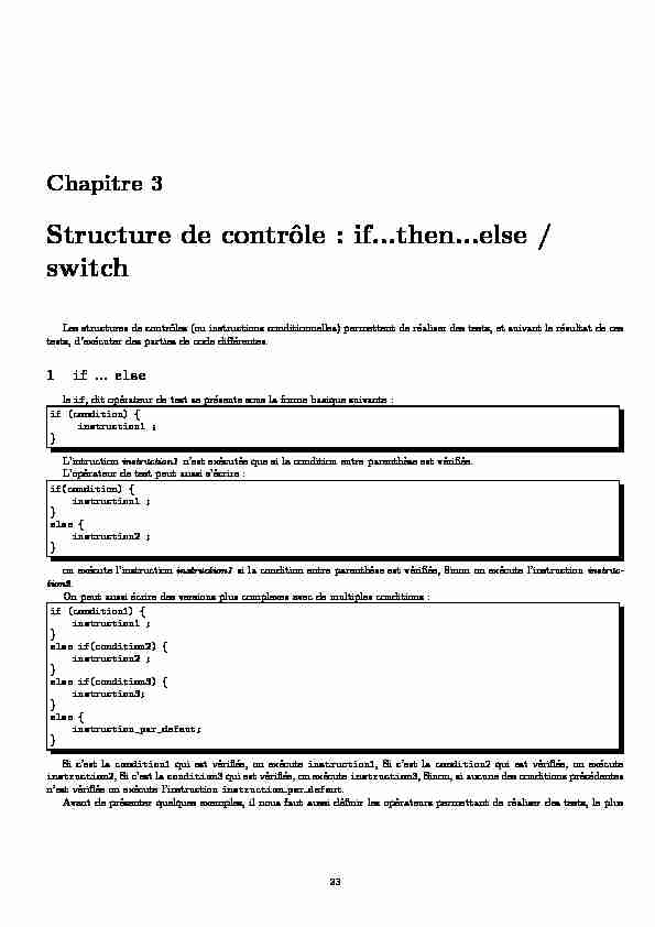 Chapitre 3 - Structure de contrôle : ifthen...else / switch