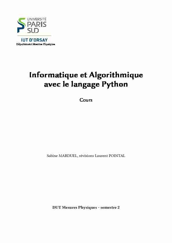 Informatique et Algorithmique avec le langage Python