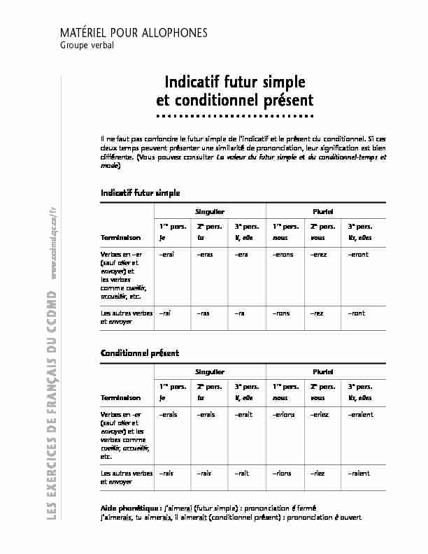 [PDF] Indicatif futur simple et conditionnel présent - CCDMD
