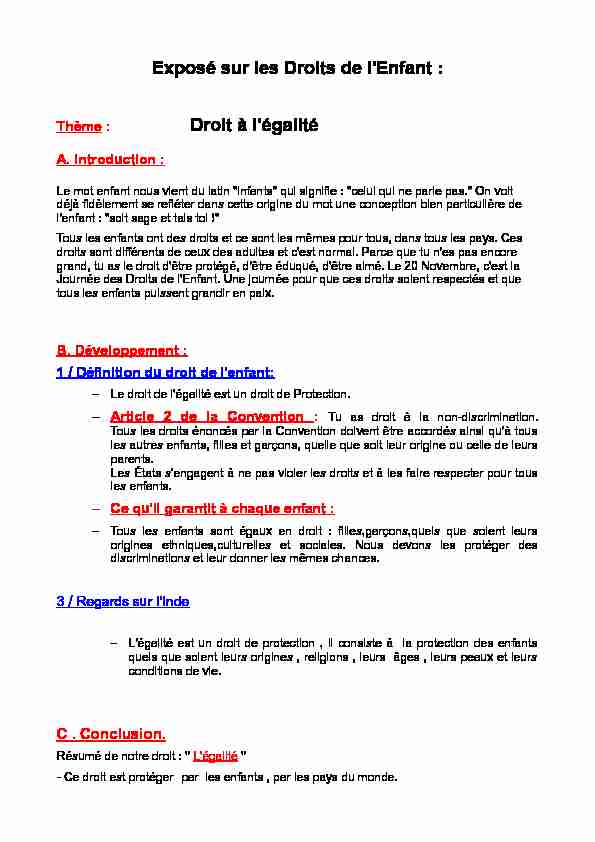[PDF] Exposé sur les Droits de lEnfant : Droit à légalité - Blog Ac Versailles