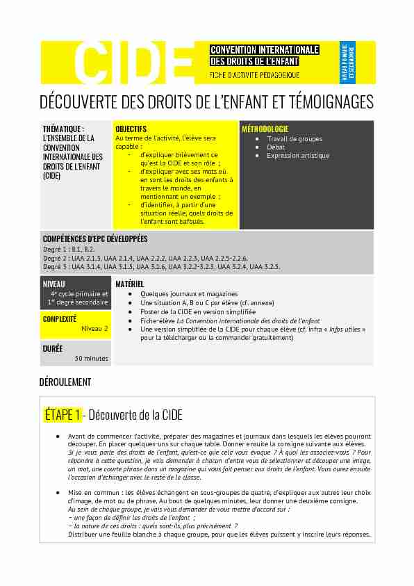 [PDF] DÉCOUVERTE DES DROITS DE LENFANT ET TÉMOIGNAGES