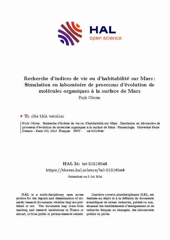 [PDF] Recherche dindices de vie ou dhabitabilité sur Mars - TEL Archives