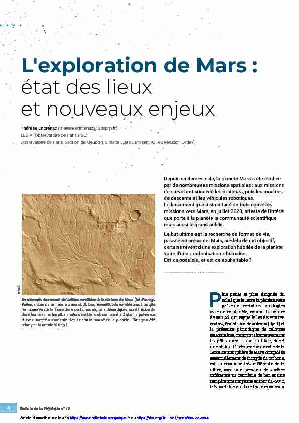 Lexploration de Mars : état des lieux et nouveaux enjeux