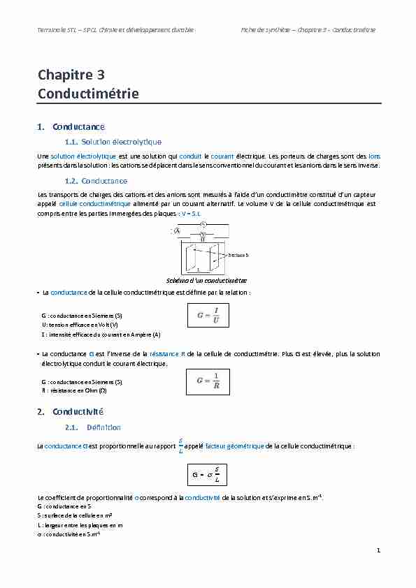[PDF] Chapitre 3 Conductimétrie