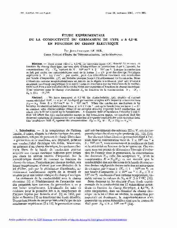 Coefficient de Hall et résistivité du germanium dopé à larsenic en