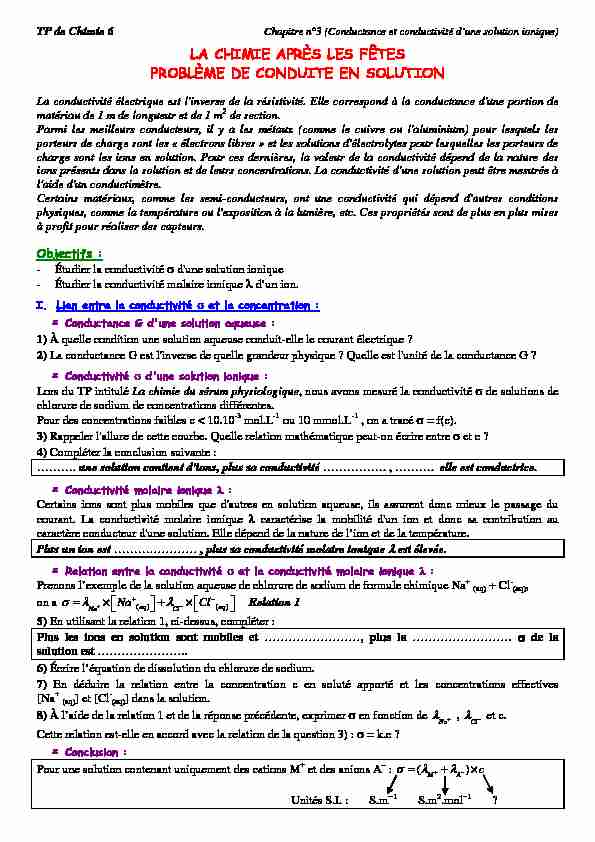 [PDF] TPc 6 Conductivité et conductivité molaire ionique