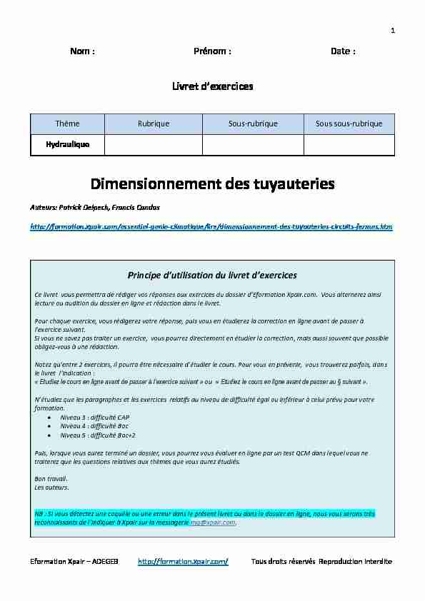 [PDF] Dimensionnement des tuyauteries - Xpair
