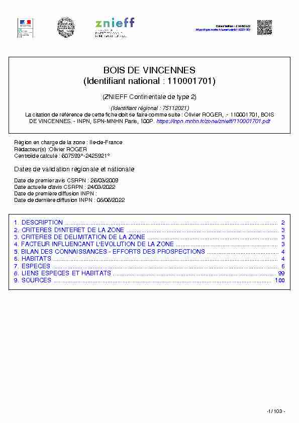 [PDF] BOIS DE VINCENNES (Identifiant national : 110001701) - INPN