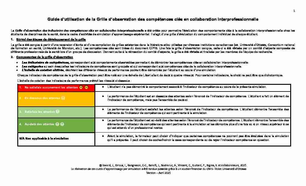 [PDF] Guide dutilisation de la Grille dobservation des compétences clés