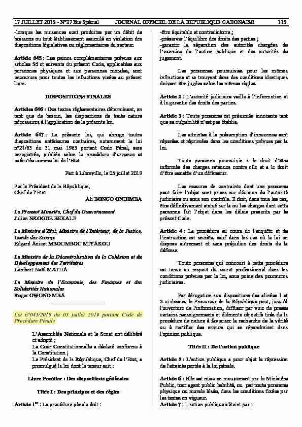 N°27 Bis Spécial JOURNAL OFFICIEL DE LA REPUBLIQUE