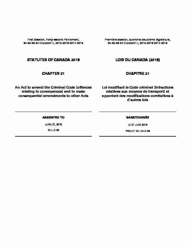 STATUTES OF CANADA 2018 LOIS DU CANADA (2018) CHAPTER