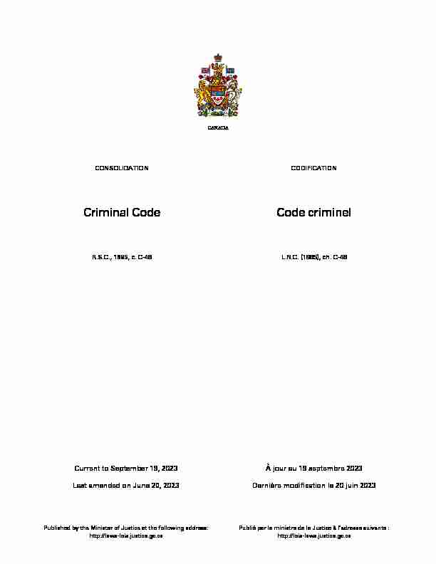 Criminal Code Code criminel