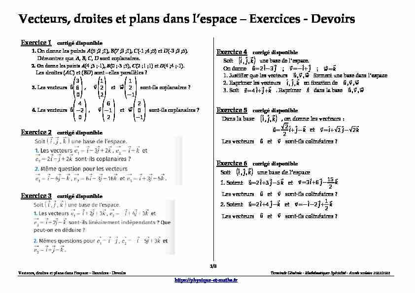 Terminale générale - Exercices - Devoirs - Physique et Maths