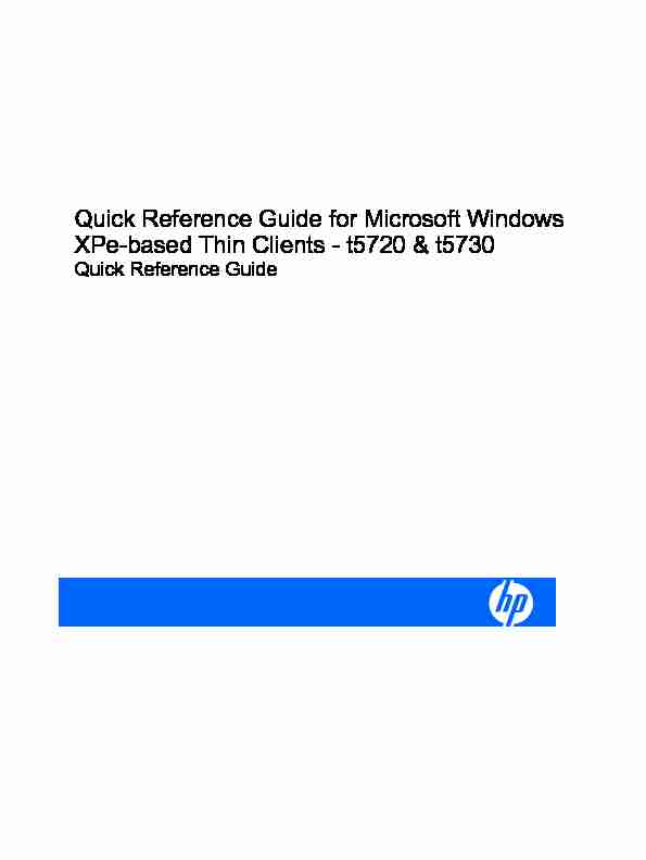 Quick Reference Guide for Microsoft Windows XPe-based Thin Clients
