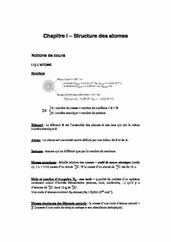 [PDF] Chapitre I – Structure des atomes