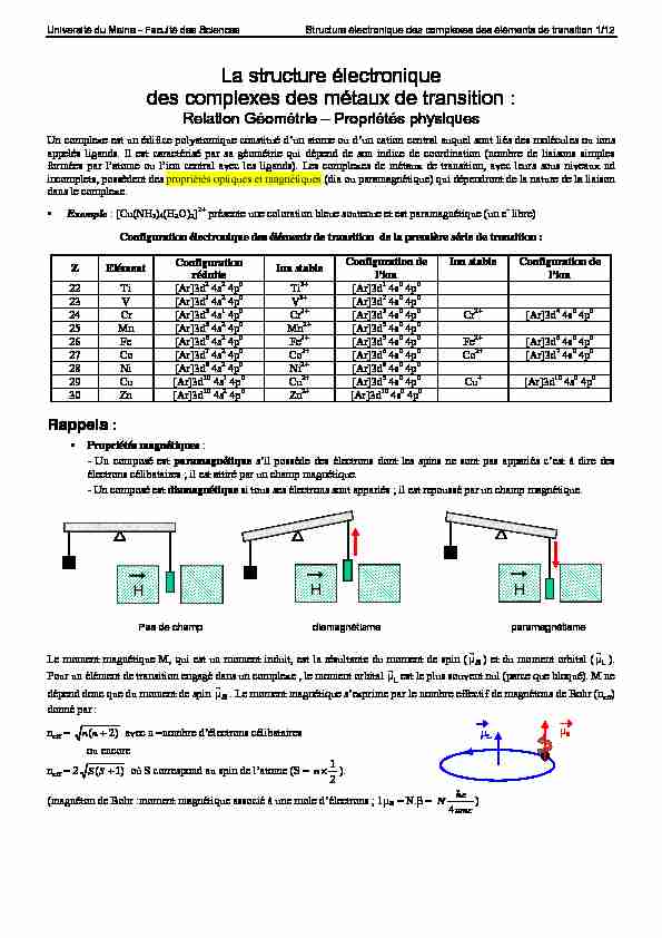 [PDF] La structure électronique des complexes des métaux de transition :