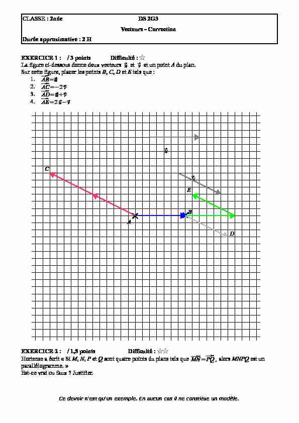 CLASSE : 2nde DS 2G3 Vecteurs - Correction Durée approximative