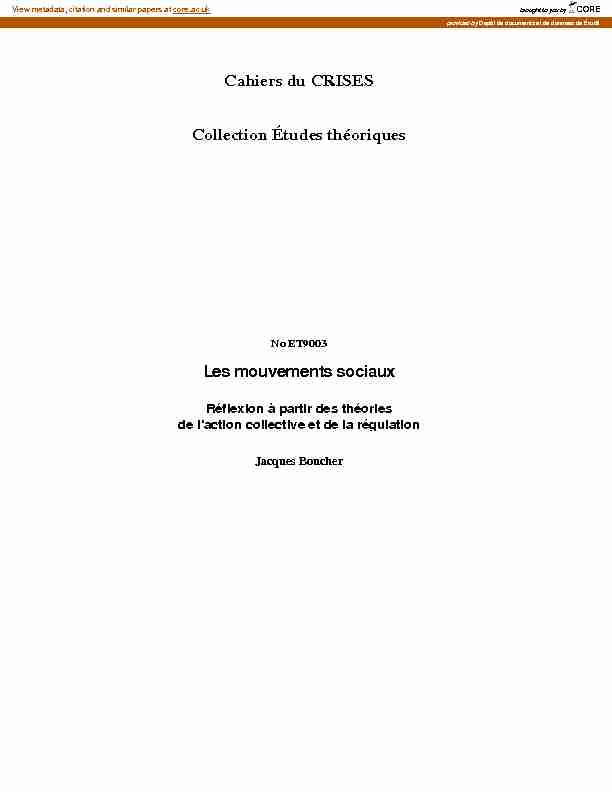 Cahiers du CRISES Collection Études théoriques