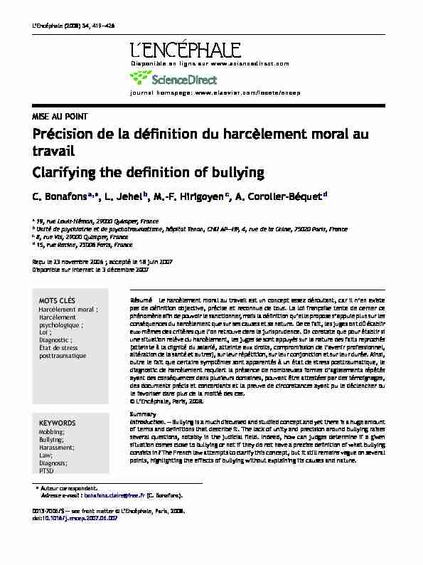 [PDF] Précision de la définition du harcèlement moral au travail Clarifying