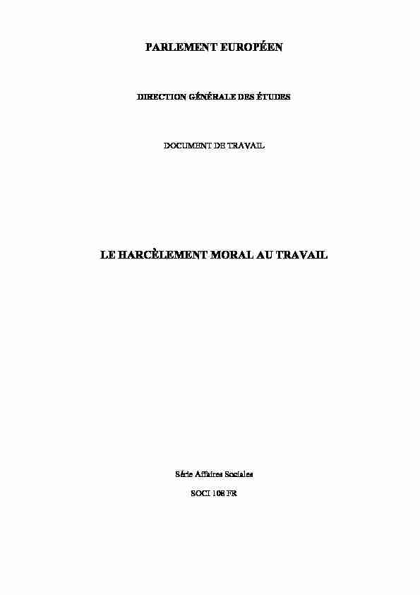 [PDF] PARLEMENT EUROPÉEN LE HARCËLEMENT MORAL AU TRAVAIL