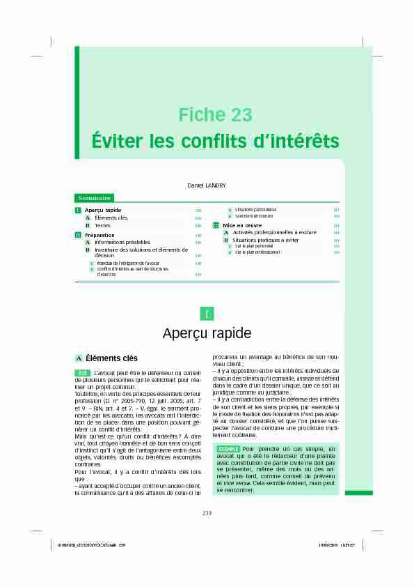 [PDF] Fiche 23 Éviter les conflits dintérêts - Tendance Droit
