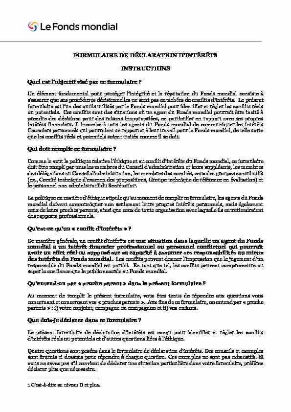 FORMULAIRE DE DÉCLARATION DINTÉRÊTS INSTRUCTIONS