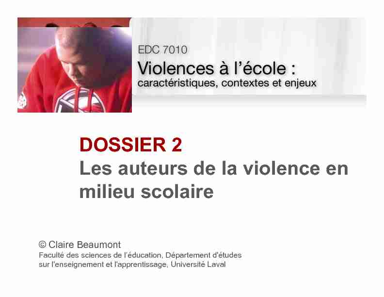 DOSSIER 2 - Les auteurs de la violence en milieu scolaire